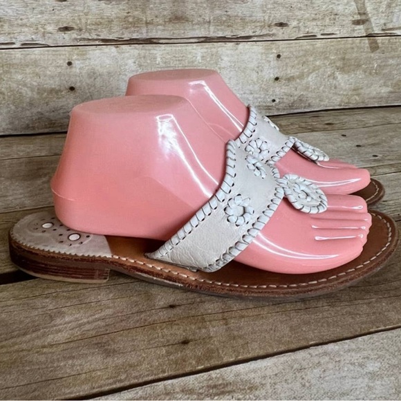 JACK ROGERS LEATHER CASUAL CLASSIC PREPPY TWO TONE THONG SANDAL SIZE - Picture 1 of 4